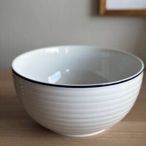 Crate & Barrel Roulette Spal Portugal White Blue Band Large Serving Bowl 8.75"